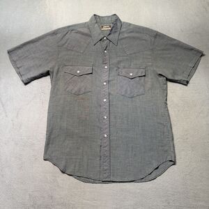 Outlaw Western Wear Mens L Short Sleeve Shirt Black Blue Check Pearl Snap Cowboy